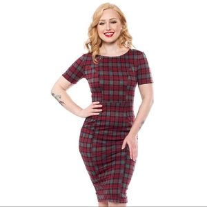 Unique Vintage Wiggle Dress- Red Plaid